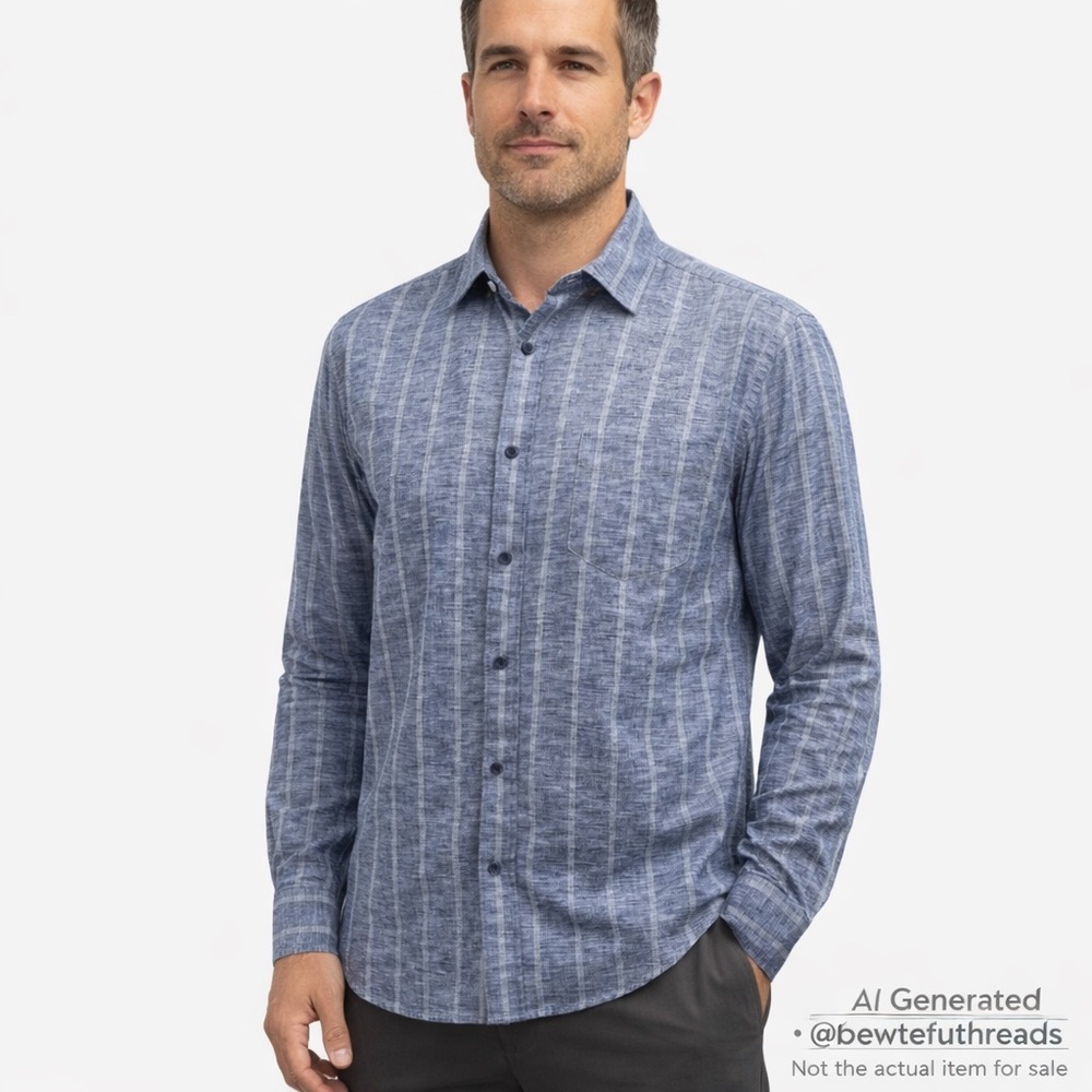 Diesel Men’s Medium Blue Grey Striped Button-Up Shirt 100% Cotton